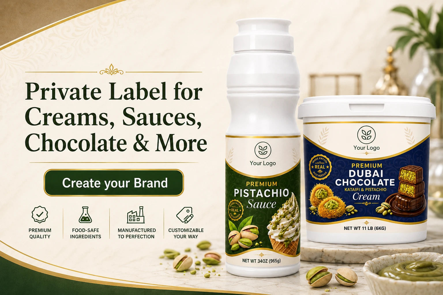 Private Label pistachio cream and pistachio sauce
