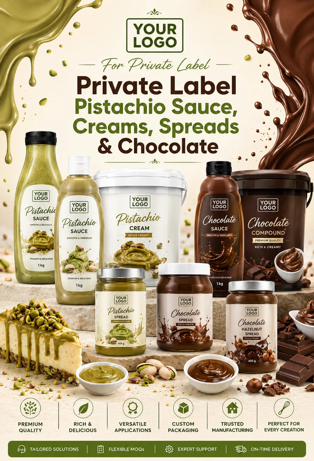 Nuvelah Private Label Pistachio Sauce, Creams, Spreads & Chocolate